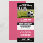 Rosa Fußball Mädchen Ticket Geburtstagsfeier Einladung (Vorne/Hinten)
