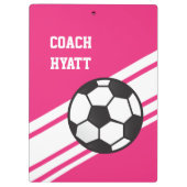 Rosa Fußball-Trainer-personalisiertes Klemmbrett (Rückseite)