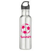 Rosa Fußballball Edelstahlflasche (Vorderseite)