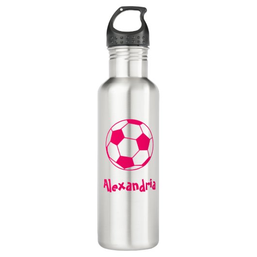 Rosa Fußballball Edelstahlflasche (Vorderseite)