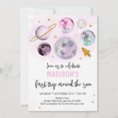 Rosa Galaxy Erster Ausflug rund um die Sonne Gebur Einladung (Vorderseite)