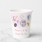 Rosa Galaxy Erster Ausflug rund um die Sonne Gebur Pappbecher (Rückseite)