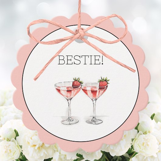 Rosa Galentine's Day Gal Pal Strawberry Cocktails Geschenkanhänger