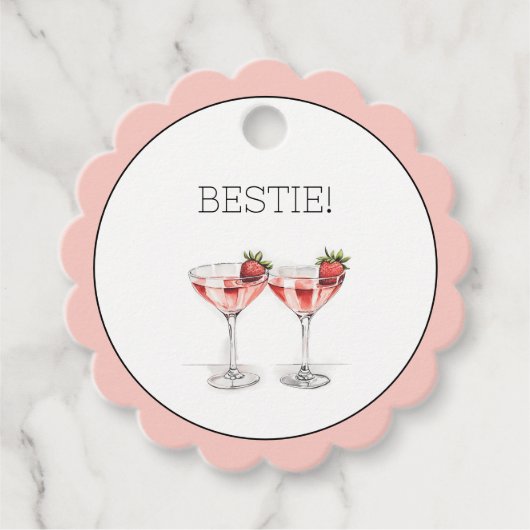 Rosa Galentine's Day Gal Pal Strawberry Cocktails Geschenkanhänger (Vorderseite)
