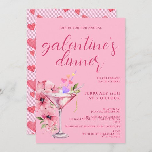 Rosa Galentines Giro del Malcantone Party Einladung (Vorne/Hinten)