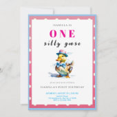 Rosa Gänse 1. Geburtstag Einladung (Vorderseite)