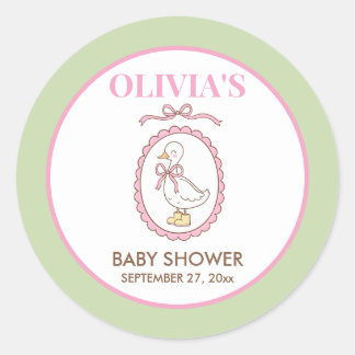 Rosa Gänse-Baby-Party-Aufkleber | Personalisiert Runder Aufkleber