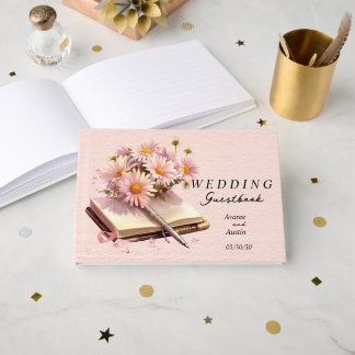 Rosa Gänseblümchen auf offenem Buch Hochzeit