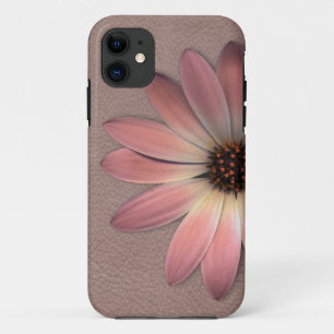 Rosa Gänseblümchen auf Taupe-Leder-Druck Case-Mate iPhone Hülle