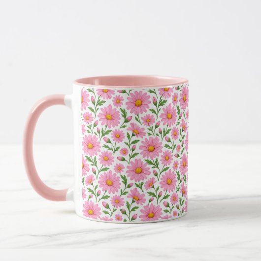 Rosa Gänseblümchen Blumen Botanisches Muster Kaffe Tasse (Links)