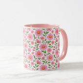 Rosa Gänseblümchen Blumen Botanisches Muster Kaffe Tasse (VorderseiteRechts)