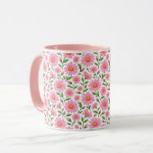 Rosa Gänseblümchen Blumen Botanisches Muster Kaffe Tasse (Vorderseite Links)