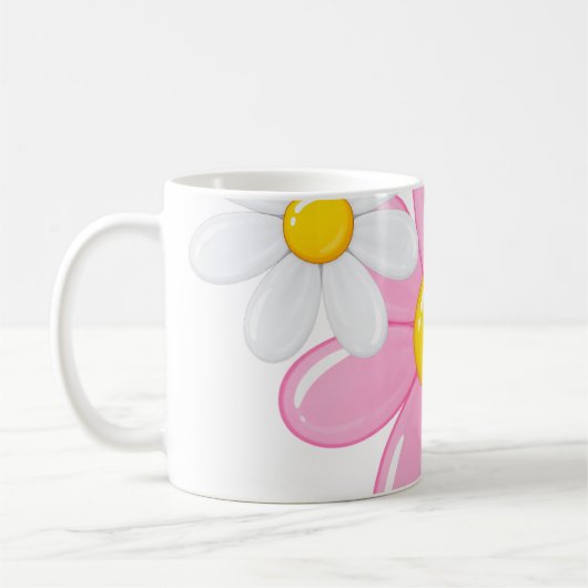 Rosa Gänseblümchen-Blumen-Tasse Kaffeetasse (Links)