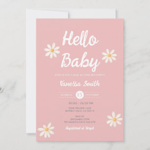 Rosa Gänseblümchen Hallo Baby Mädchen Baby Shower  Einladung