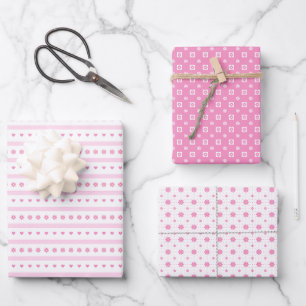 Rosa Gänseblümchen, Punkte und Herzen Geschenkpapi Geschenkpapier Set