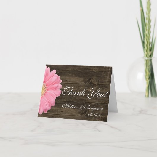 Rosa Gänseblümchen Rustikale Hochzeit Danke Karten (Vorderseite)