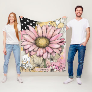 Rosa Gänseblümchen-Skizze mit goldenem gelben Zent Fleecedecke