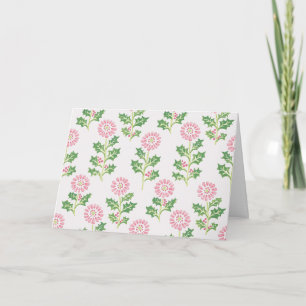 Rosa Gänseblümchen und Holly-Weihnachtskarte Weiße Karte