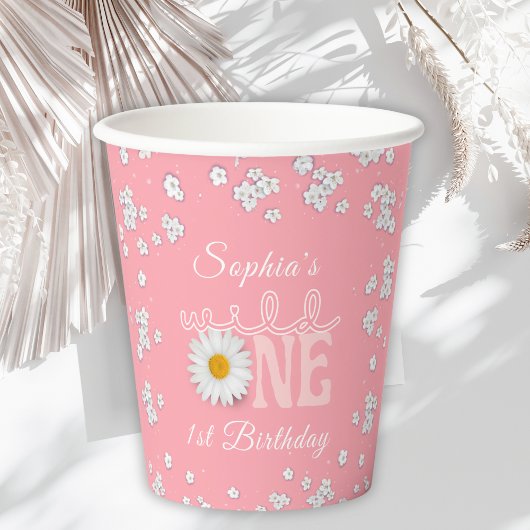 Rosa Gänseblümchen Wild One 1. Geburtstag Pappbecher