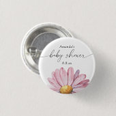 Rosa Gänseblümchen Wildblume - Babyparty Button (Vorne & Hinten)