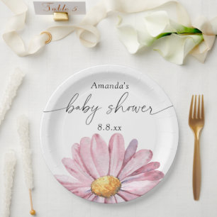 Rosa Gänseblümchen Wildblume - Babyparty Pappteller