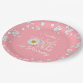 Rosa Gänseblümchen Wilde eins 1. Geburtstag Pappteller (Schrägansicht)