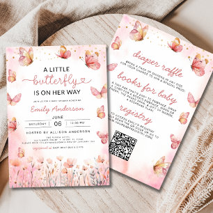 Rosa Ganze in einem QR-Code Girl Butterfly Babydus Einladung
