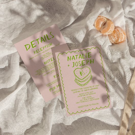 Rosa Ganze in einer Hand gezeichnete Kuchenkraenke Einladung