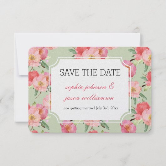 Rosa Garden Blume Aquarell Save the Date Einladung (Vorderseite)