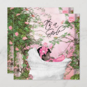 Rosa Garden Kinderdusche Einladung (Vorne/Hinten)