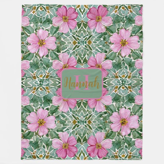Rosa Garden Mosaik Fleece Blanket (Vorderseite)