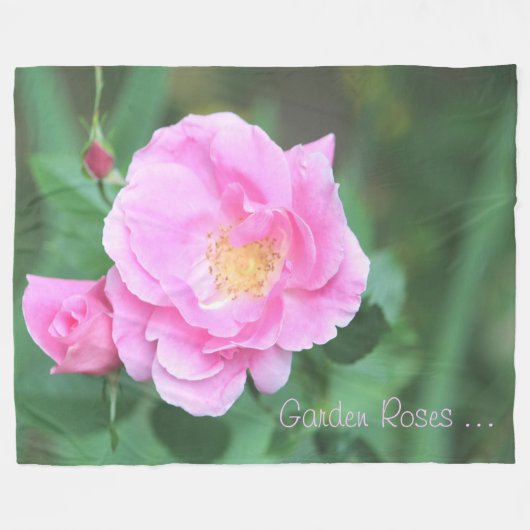 Rosa Garden Rose Fleece Blankon (Vorderseite (Horizontal))