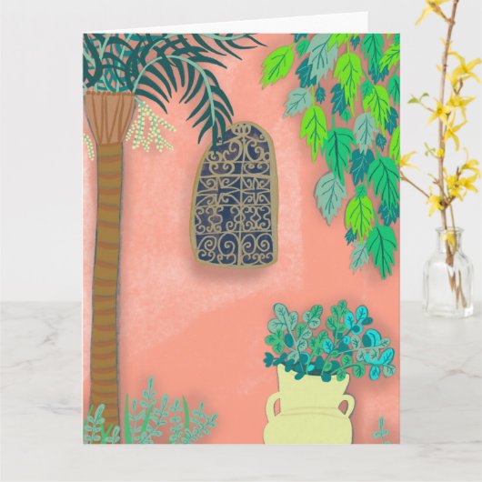 Rosa Garden Wall Palm Tree Marokko Karte (Gelbe Blume)