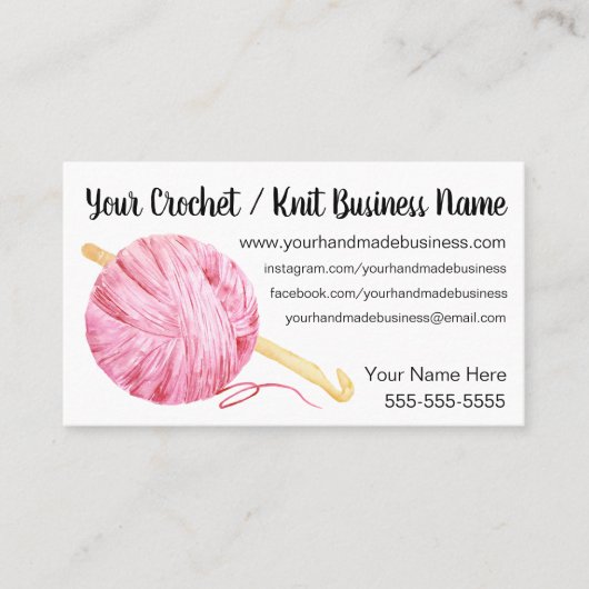 Rosa Garn-Häkelarbeit Visitenkarte (Vorderseite)