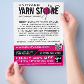 Rosa Garn-Store-Logo, Strickgeschäft, Garnspeicher Flyer (Hand)