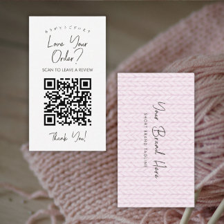 Rosa Garn Strick QR-Code Hinterlasse eine Bewertun Visitenkarte