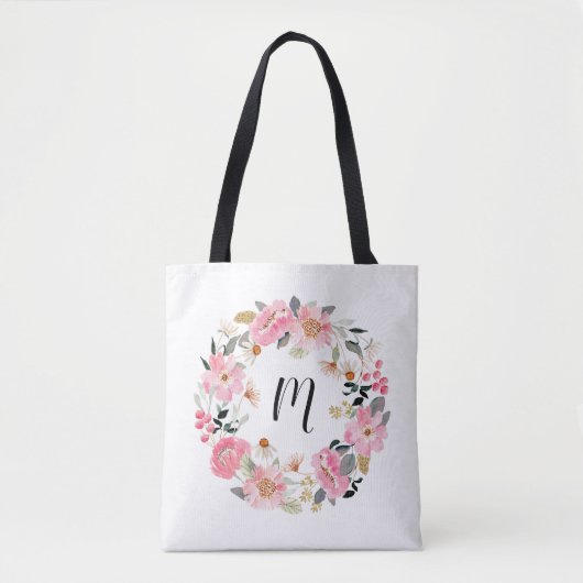 Rosa-Garten-Blume Wreath Monogram Tasche (Vorderseite)