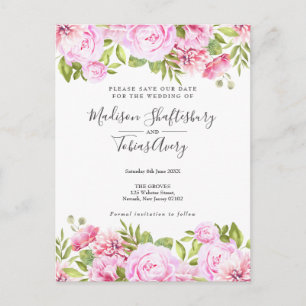 Rosa Garten Floral Save-the-Date im Röte-Pink Postkarte