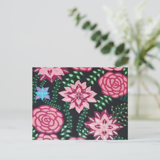 Rosa Garten Kunst Postkarte (Stehend Vorderseite)