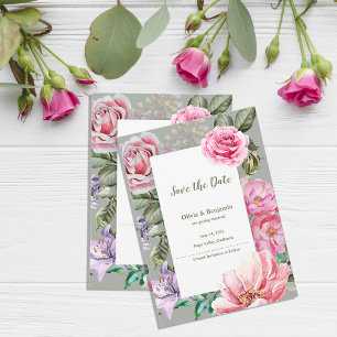 Rosa Garten Romantische Blumen Hochzeit Termin mer Ankündigungspostkarte