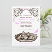 Rosa Garten-Tee-Party Einladungen (Stehend Vorderseite)