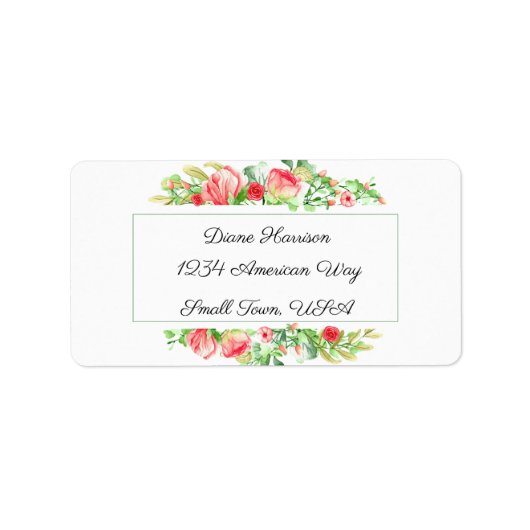 Rosa Garten Wasserfarbe Rose Bouquet Adressaufkleber (Vorne)