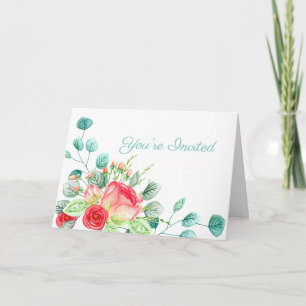 Rosa Garten Wasserfarbe Rose Bouquet Brautparty Karte