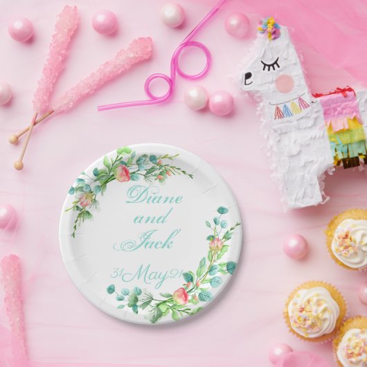 Rosa Garten Wasserfarbe Rose Bouquet Pappteller (Party)