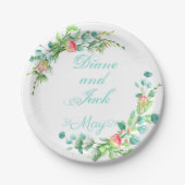 Rosa Garten Wasserfarbe Rose Bouquet Pappteller (Vorderseite)