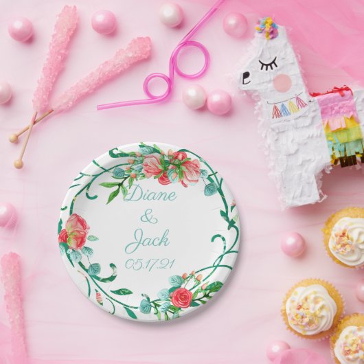 Rosa Garten Wasserfarbe Rose Bouquet Pappteller (Party)