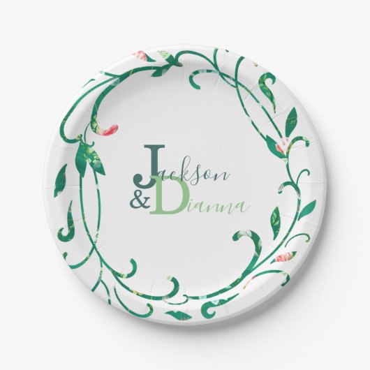 Rosa Garten Wasserfarbenregen Pappteller (Vorderseite)