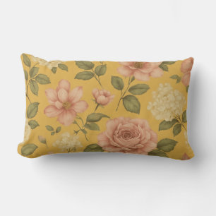 Rosa Gartenblüten Vintage Gold Floral Akzent Lendenkissen