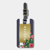 Rosa Gartennelken u. blaue Streifen-individueller Gepäckanhänger (Vorderseite vertikal)