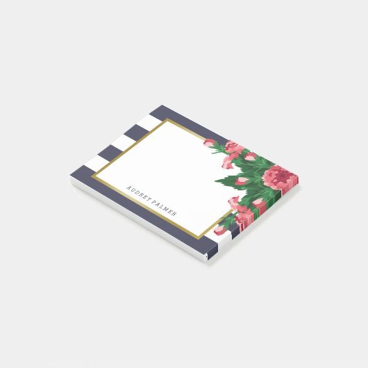 Rosa Gartennelken u. Marine-blaue Post-it Klebezettel (angewinkelt)